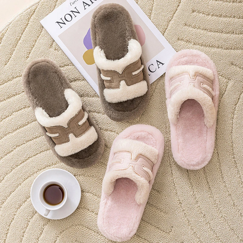 棉拖鞋女秋冬季家居室内保暖地板家用防滑外穿居家冬天毛毛绒拖鞋