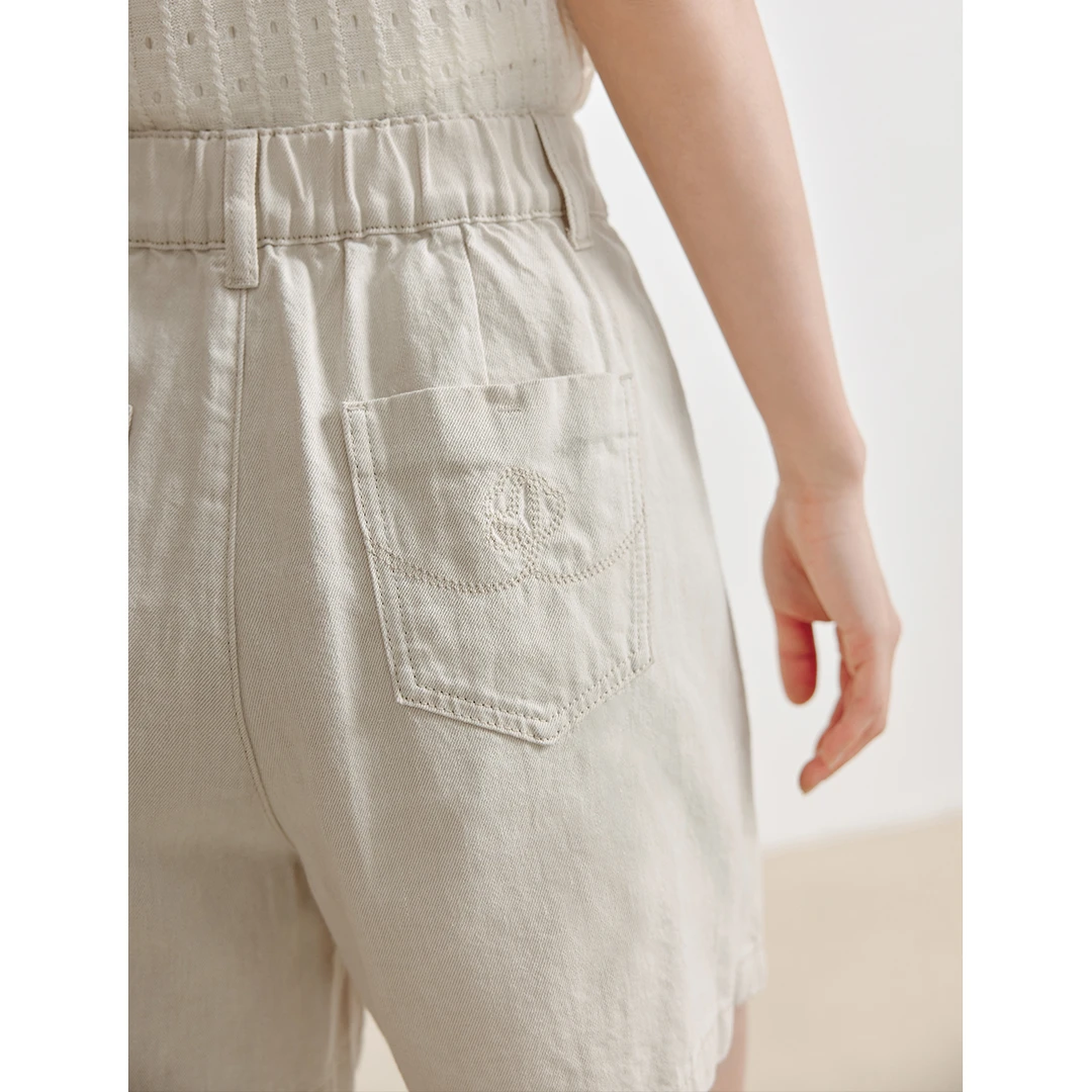 【商场同款】茵曼夏季女休闲裤阔腿裤裤子亚麻高腰新款松紧百搭显瘦