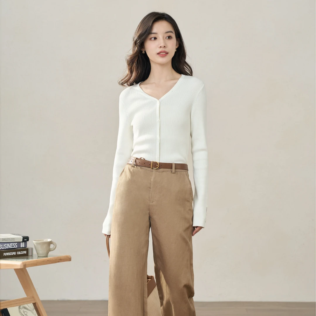 【秋冬毛衣】茵曼春秋女毛针织衫上衣开衫长袖新款套头V领薄款时尚