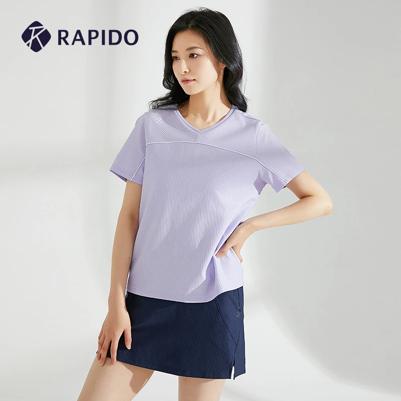 RAPIDO雳霹道 女士简约时尚V领条纹运动短袖T恤商场同款CP1376C42