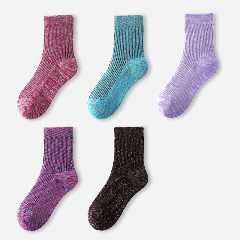 秋冬款双针织男女花线中筒袜子日式吸汗透气保暖