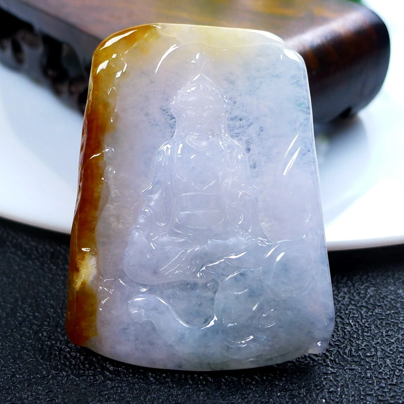 缅甸老坑天然翡翠A货吊坠挂件黄翡普贤菩萨生肖龙蛇冰透俏色