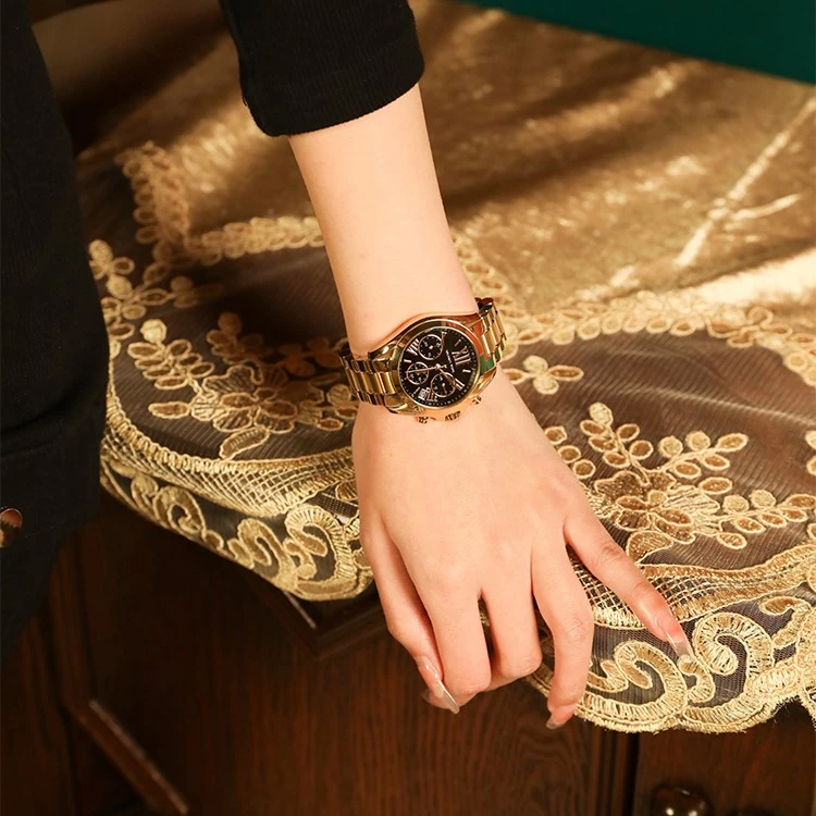 MK大金表摩登三眼金色钢带女士手表MK6959DB