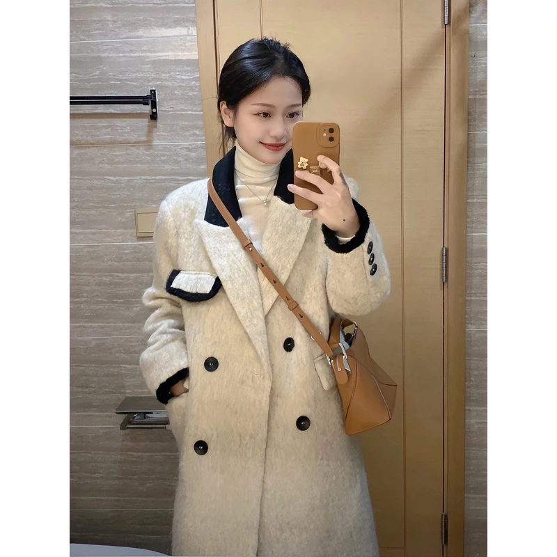 《现货年前发》高级感双排扣呢子大衣女2023新款秋冬保暖外套中长款