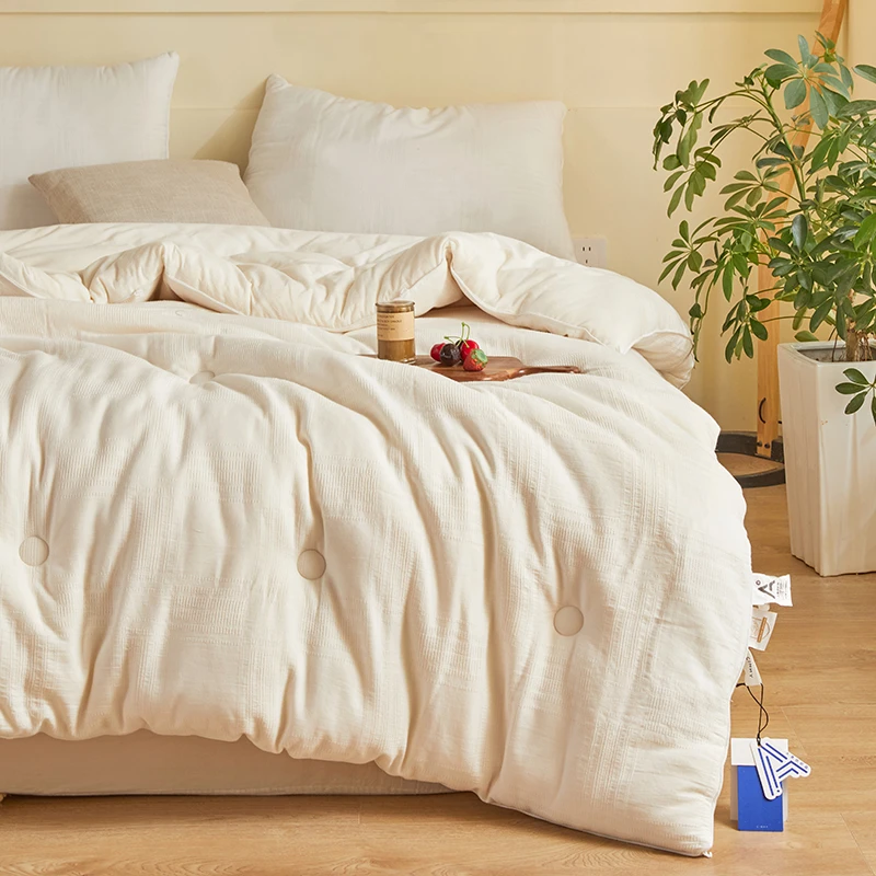 新款A类全棉水洗棉提花华夫格抗菌大豆被春秋被冬被家用柔软被芯