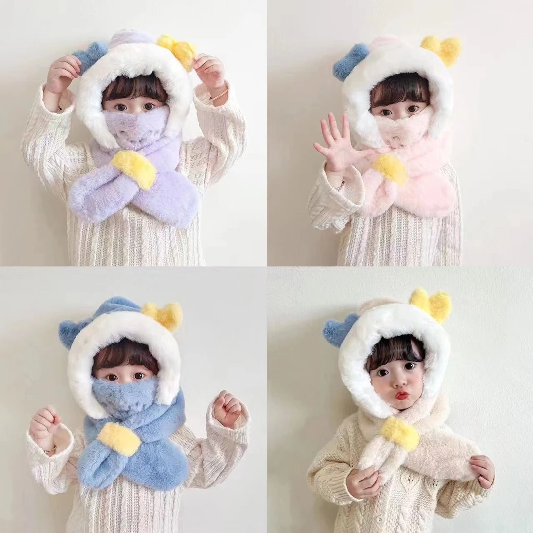 【冬季爆款】儿童帽子秋冬围巾口罩一体冬季保暖加绒帽男女宝宝可爱