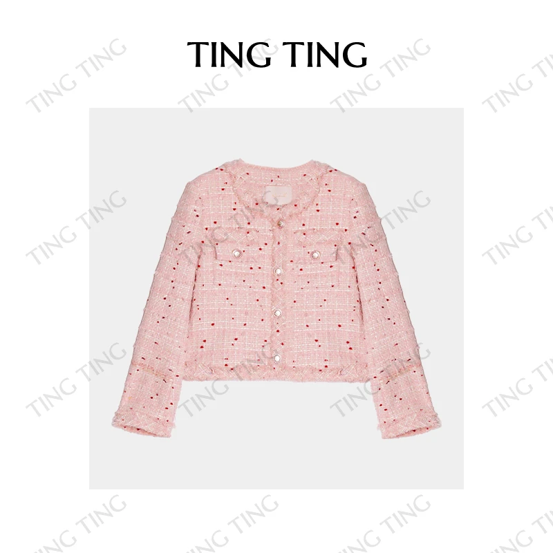 婷婷/未闻花名 定制显瘦小彩球小香编织外套粉色小香外套23TQ003
