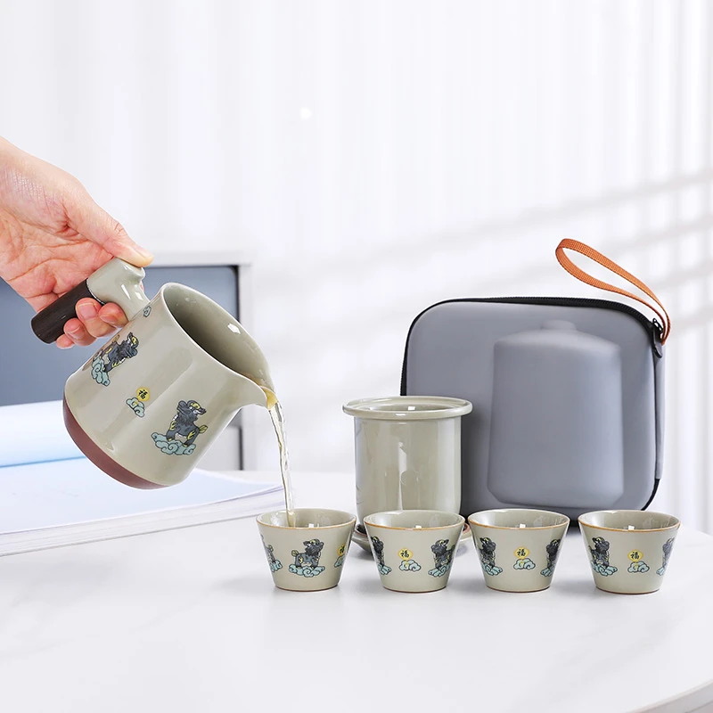 聚盛源一壶四杯三杯旅行茶具套装便携户外露营泡茶陶瓷快客杯定制