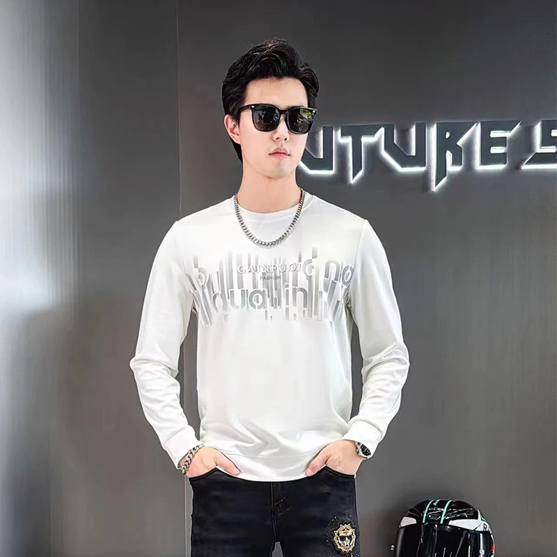 男士休闲卫衣秋冬季长袖百搭潮流印花圆领套头时尚宽松