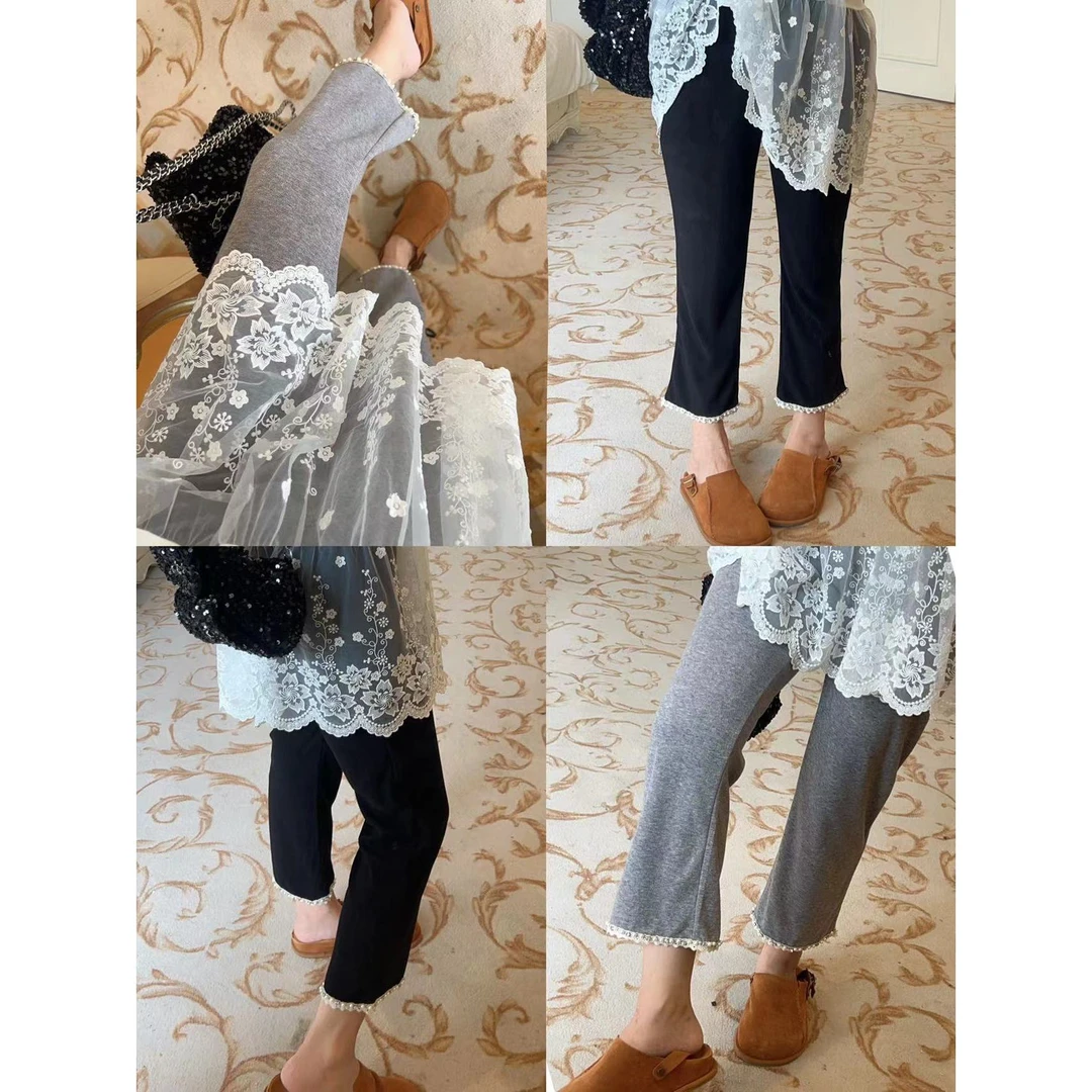 【YFONI】糯米绒两色百搭高弹微喇小脚裤