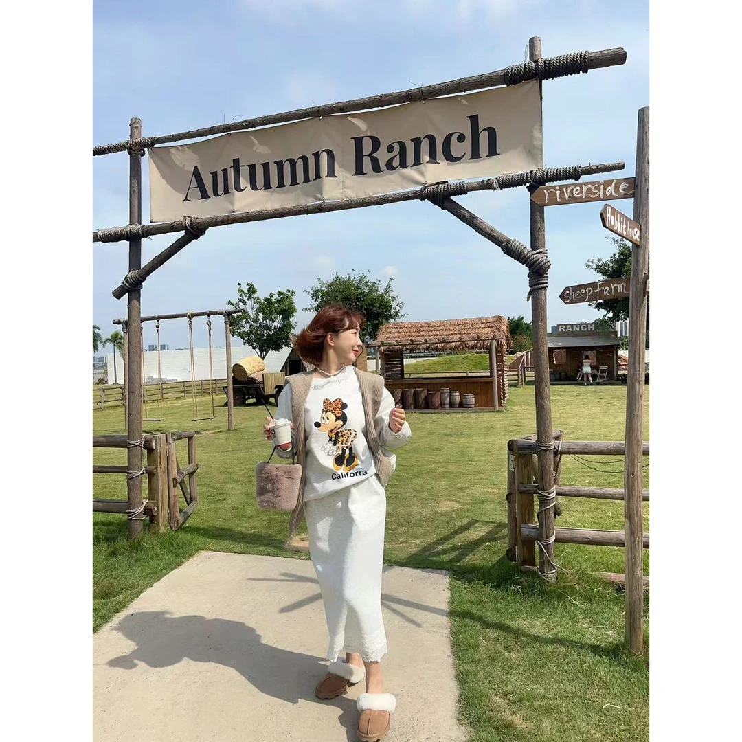 【YFONI】加绒~两色重工花边米奇蕾丝套装