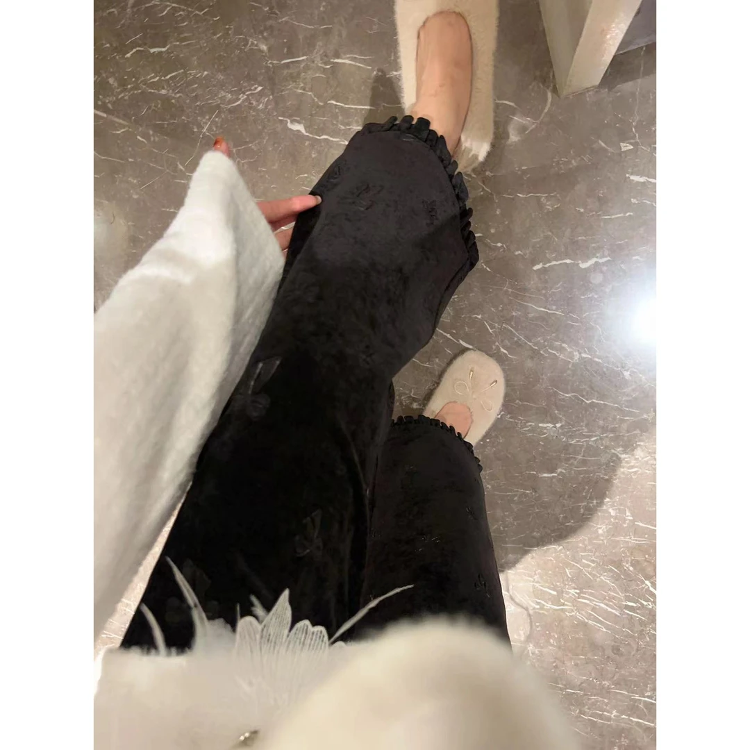 【YFONI】珐琅压花工艺提花花边裤