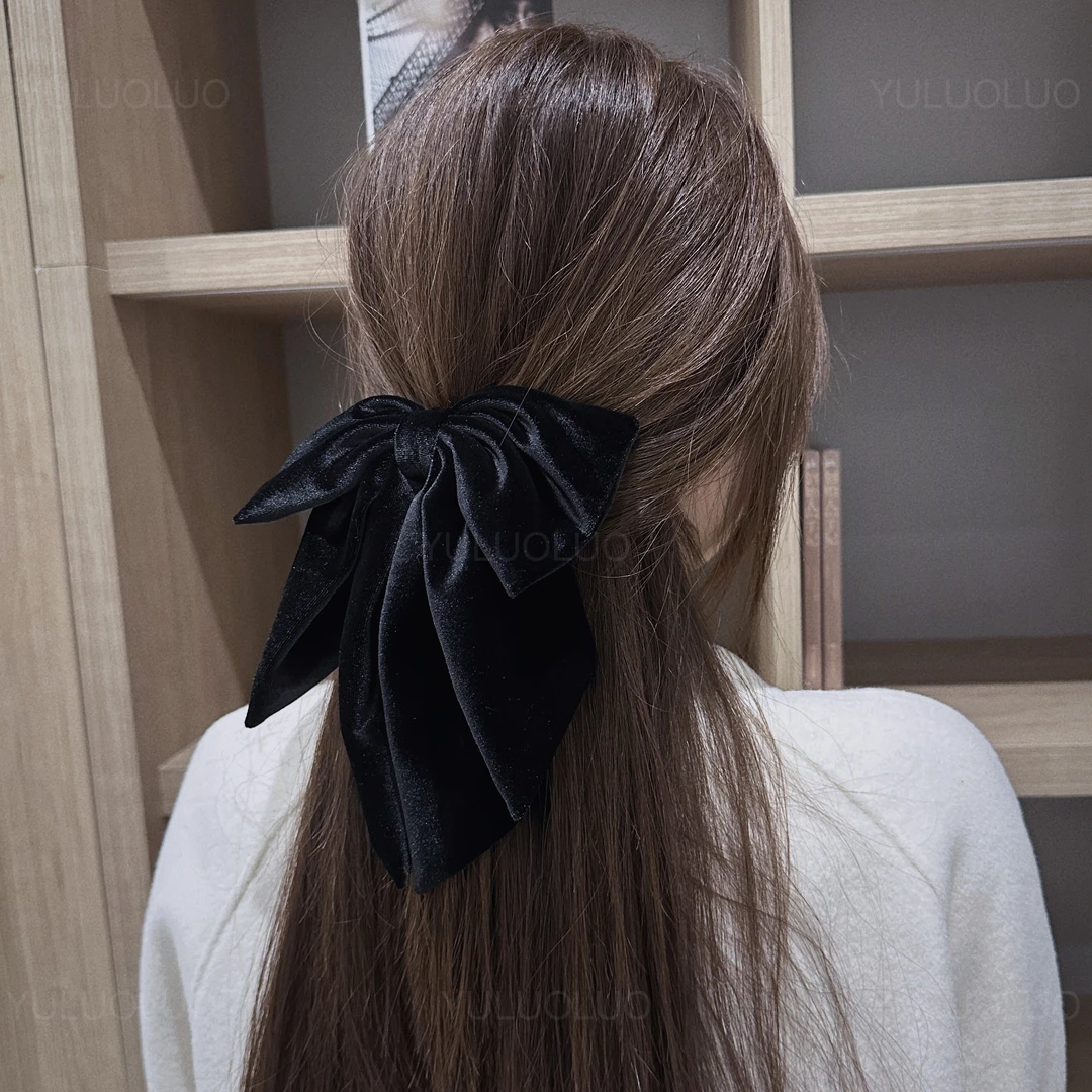 【典藏浪漫】纯黑色丝绒蝴蝶结暖冬五金女孩高级感发饰4cm小爪夹
