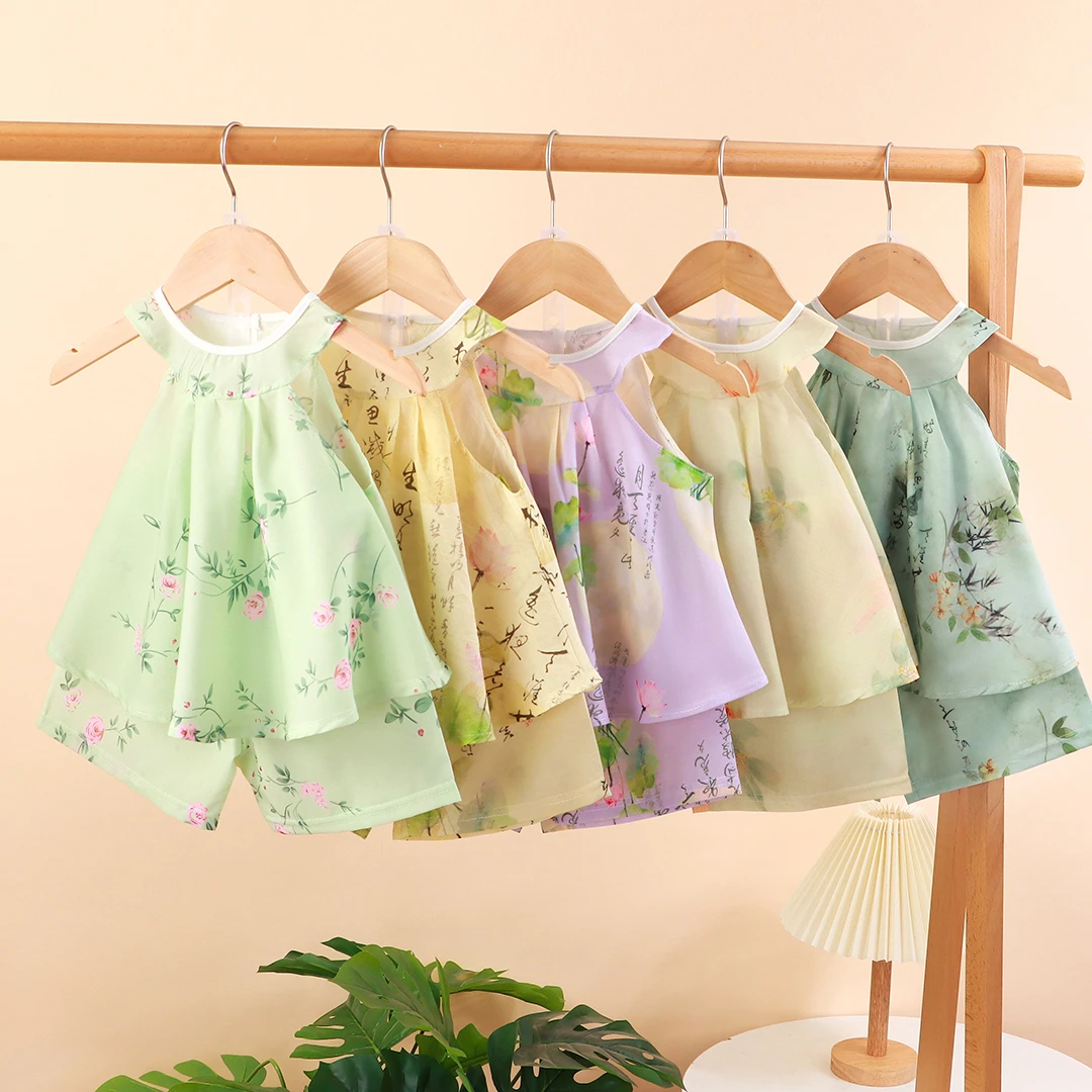 【清仓福利】女童雪纺国风裙子中小童裙子套装两件套-XT