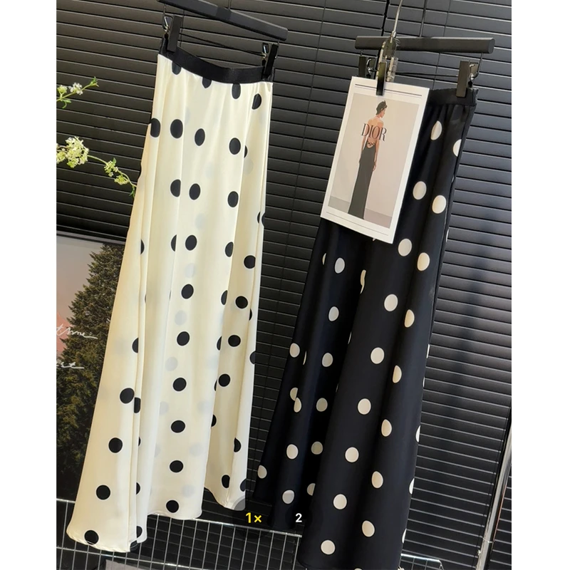 丝滑垂感半身裙女醋酸缎面波点显瘦中长款高腰A字鱼尾长裙夏薄款