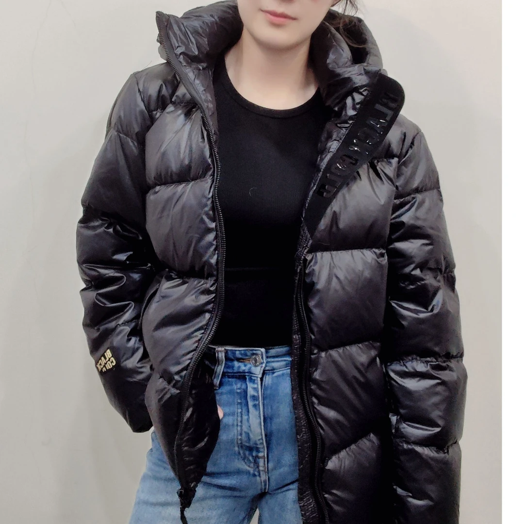 黑金鹅绒羽绒服男女情侣短款可脱卸帽防寒外套反季清仓