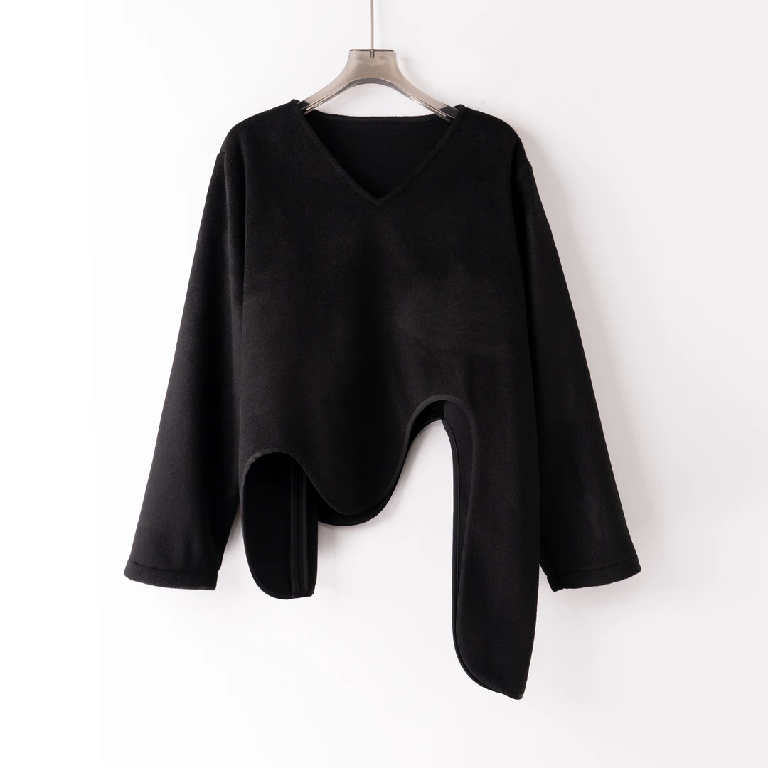 PS241132秋冬新款加厚短款羊毛呢加厚套头外套小众设计不对称