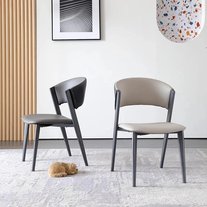 意式轻奢餐椅家用简约现代靠背北欧餐厅餐桌椅子枪灰色家用小户型