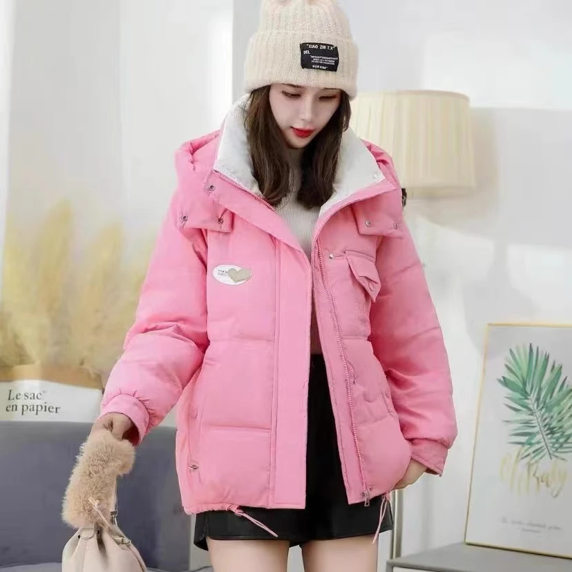 亮面免洗连帽棉服女2023冬季新款时尚小个子宽松显瘦外套女款休闲