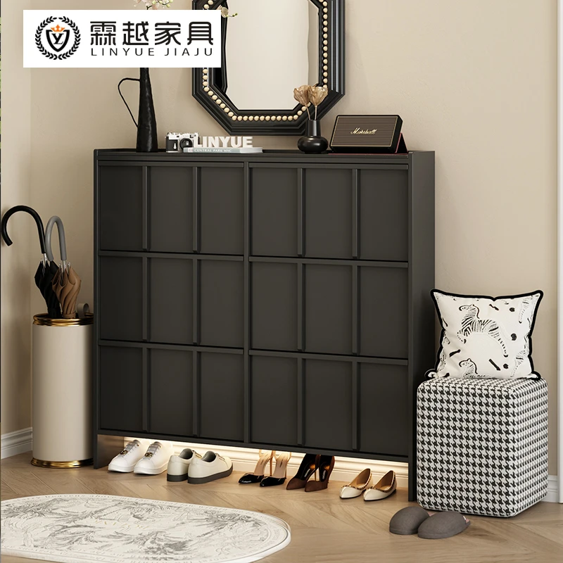 霖越实木复古骨骼线鞋柜超薄翻斗家用鞋柜家用门口2025年新款鞋架