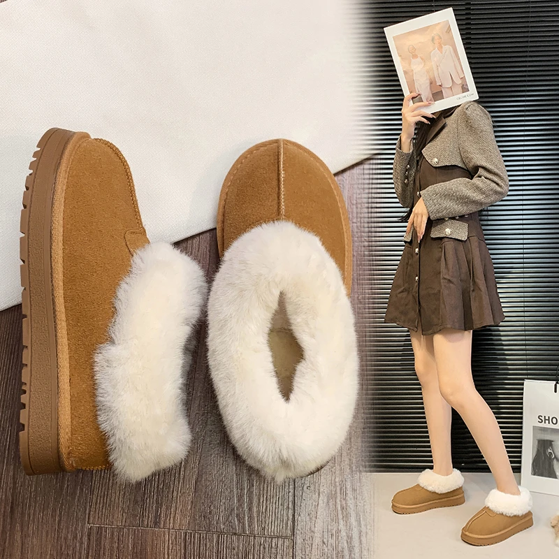 【现货速发】防滑雪地靴女爆款百搭平底防水冬季保暖加绒加厚棉鞋子