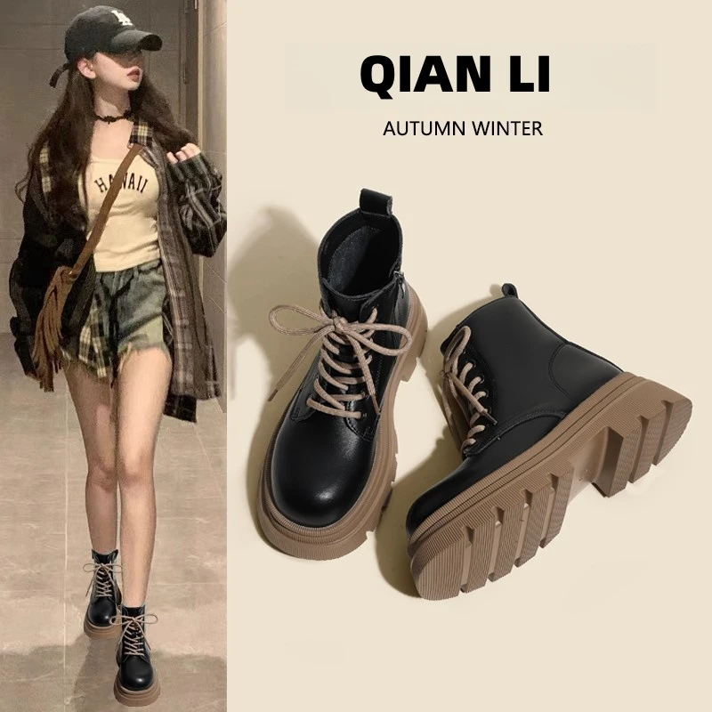 马丁靴女2024新款春秋英伦风靴子秋冬加绒雪地靴棕色厚底百搭短靴