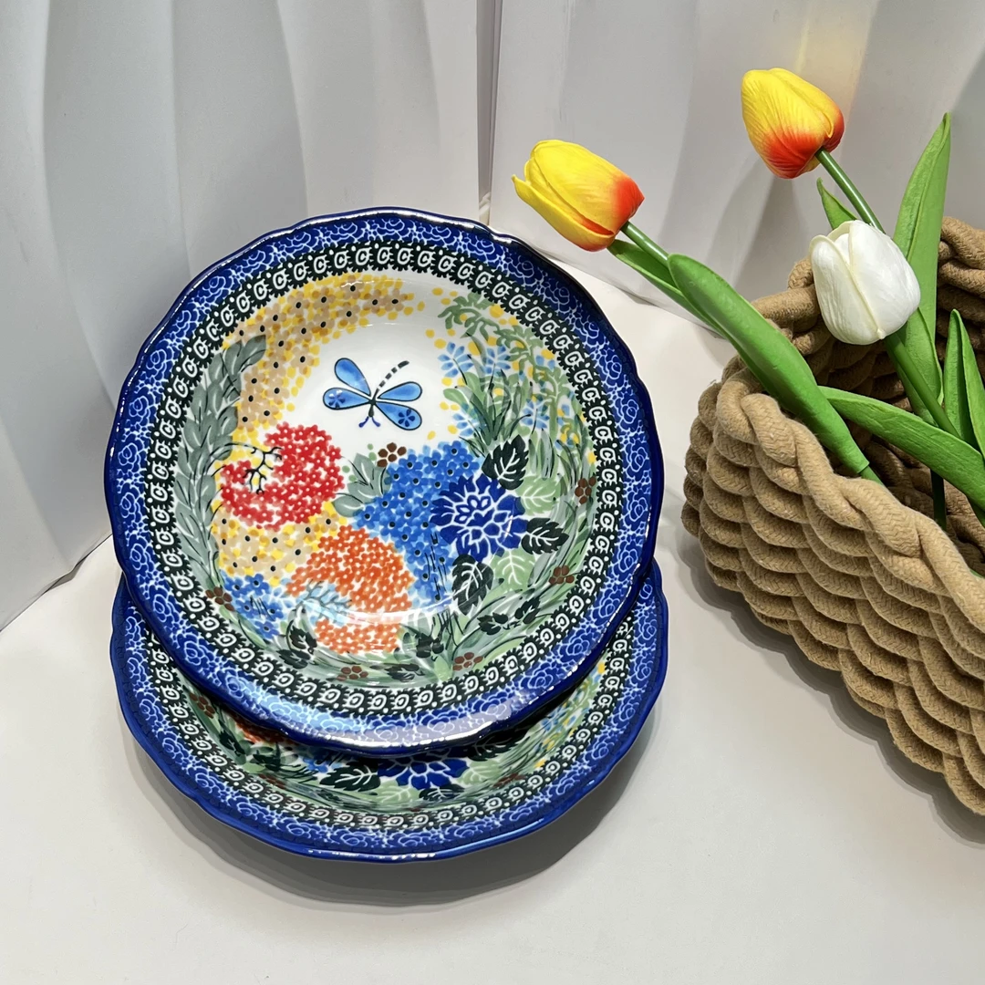 兮房 蝶恋花陶瓷深圆盘菜盘家用餐具8.5英寸高档2024新款瓷盘子