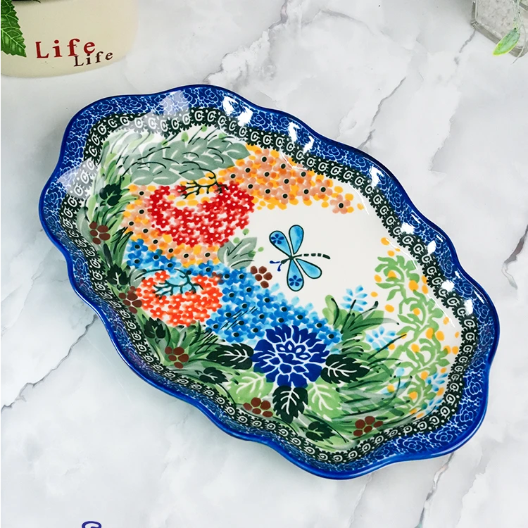 兮房 蝶恋花鱼盘13英寸家用蒸鱼盘大容量陶瓷高颜值高档2025新款