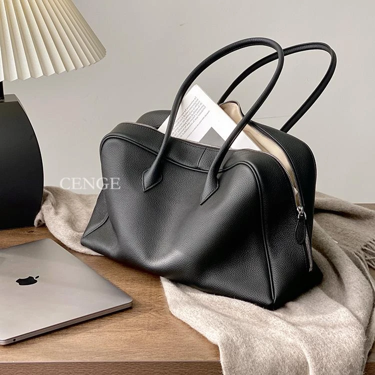 孙小小专属头层牛皮单肩通勤包大容量波士顿包女托特包手提电脑包