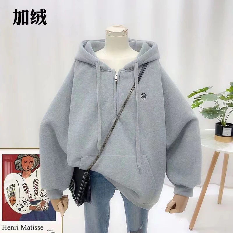 连帽卫衣女秋季韩版设计感小众宽松休闲加绒加厚保暖长袖套头上衣