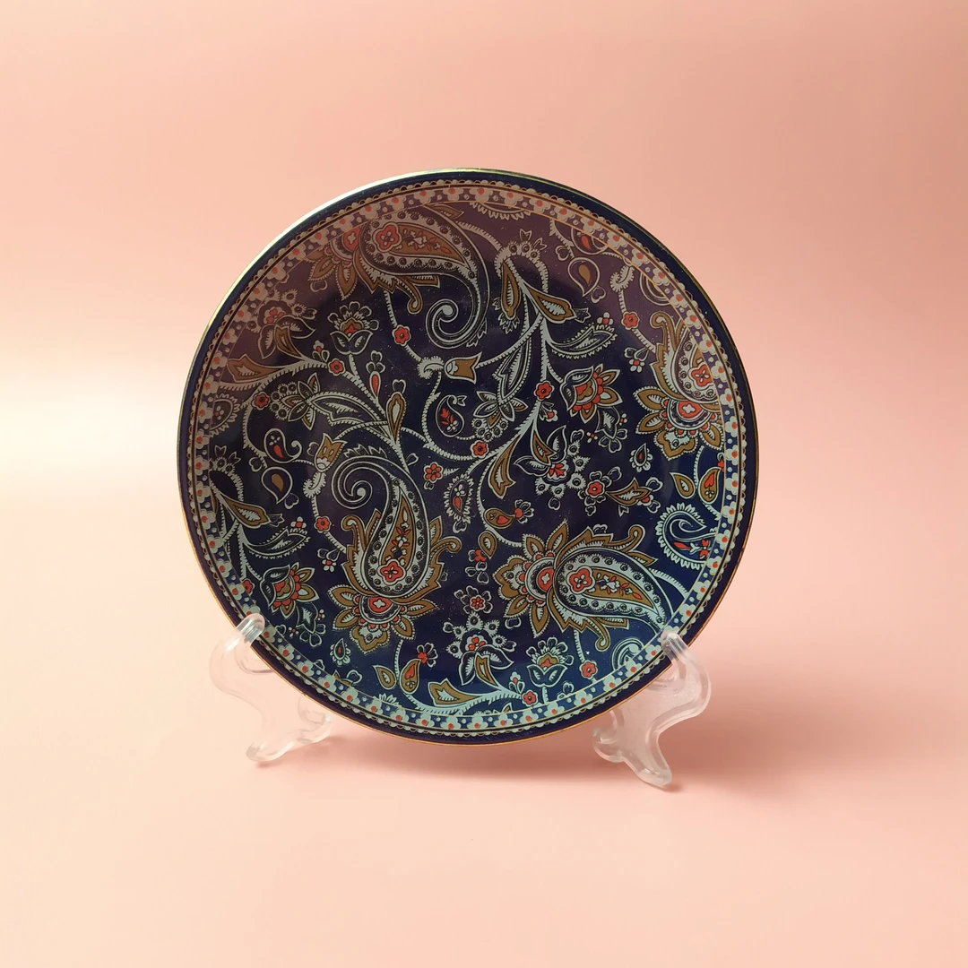 日本中古NARUMI鸣海 金标杯碟茶盘 深蓝描金腰果花波西米亚甜品碟