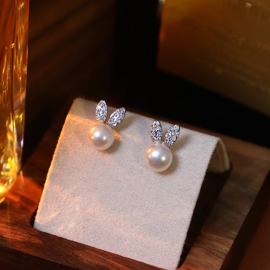 铜合金合成锆石耳饰 B6219 法❈【巴比伦】天R♥Nothing小兔头耳钉