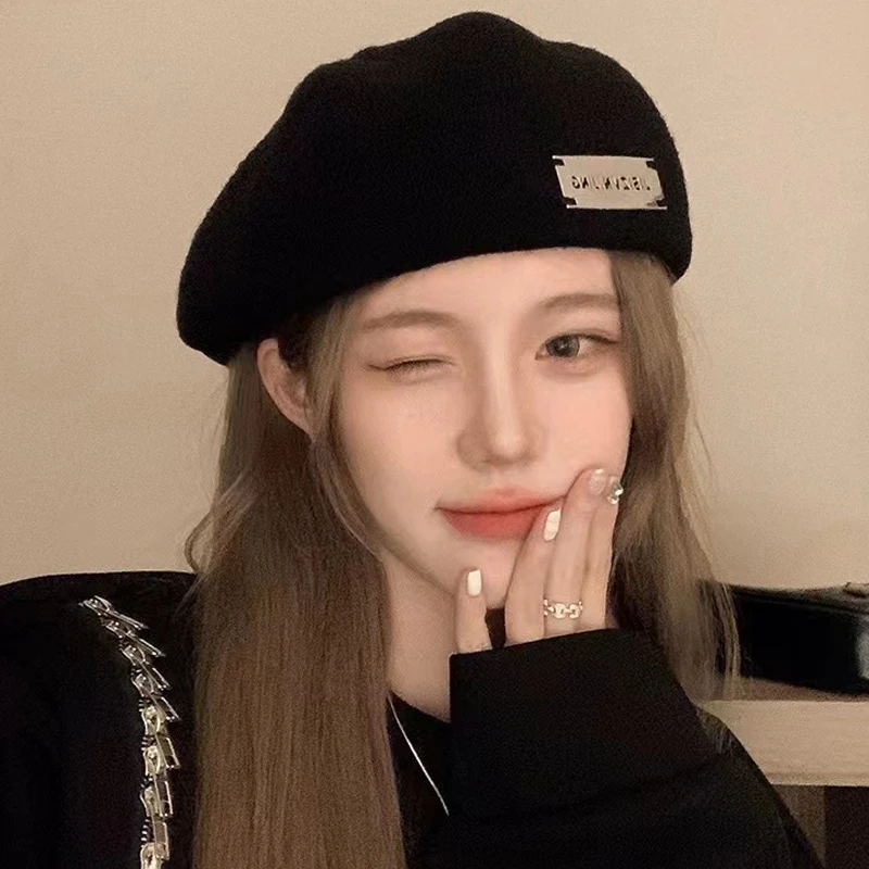 金属标贝雷帽女春夏季透气显脸小反戴前进帽日系大头围黑色帽子潮