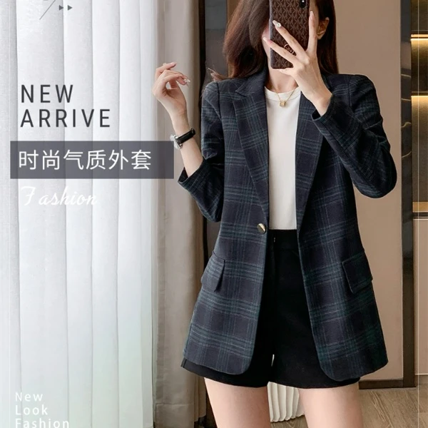 150-155小个子西装外套女春秋独特高级感格子撞色韩版修身小西服