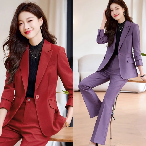 气质时尚休闲女商务面试时尚女神范气质通勤职业装修身套装8903