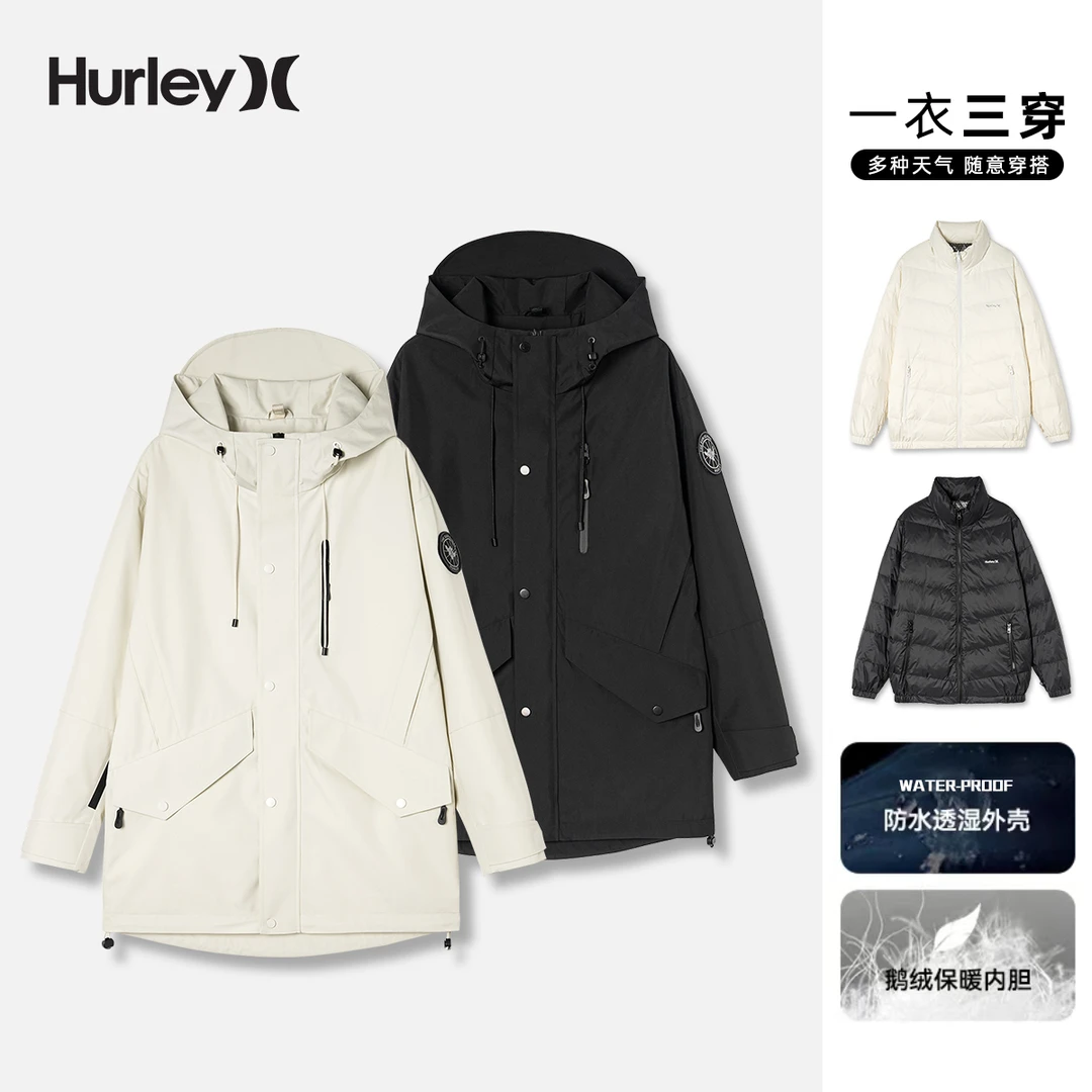 小郭推荐【锋王】Hurley原单！三合一可脱卸90鹅绒内胆情侣羽绒服001