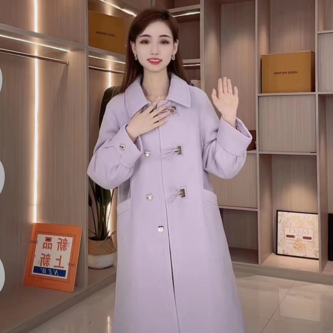 白鸭绒呢外套女2023冬季新款加厚气质宽松小个子羽绒双面呢大衣