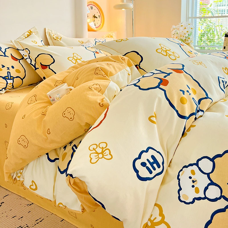 网红款纯棉四件套全棉床单被套单件大学生租房宿舍三件套床上用品