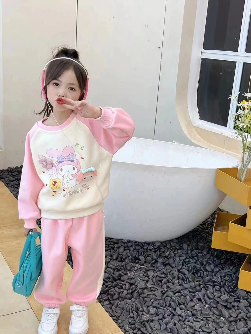 2004女童秋冬韩版卡通休闲加绒可爱变脸运动套装