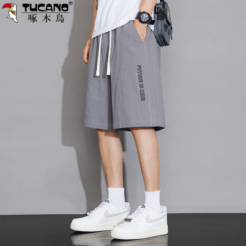 啄木鸟男士短裤夏季薄款纯棉宽松潮流直筒运动中裤百搭五分裤外穿