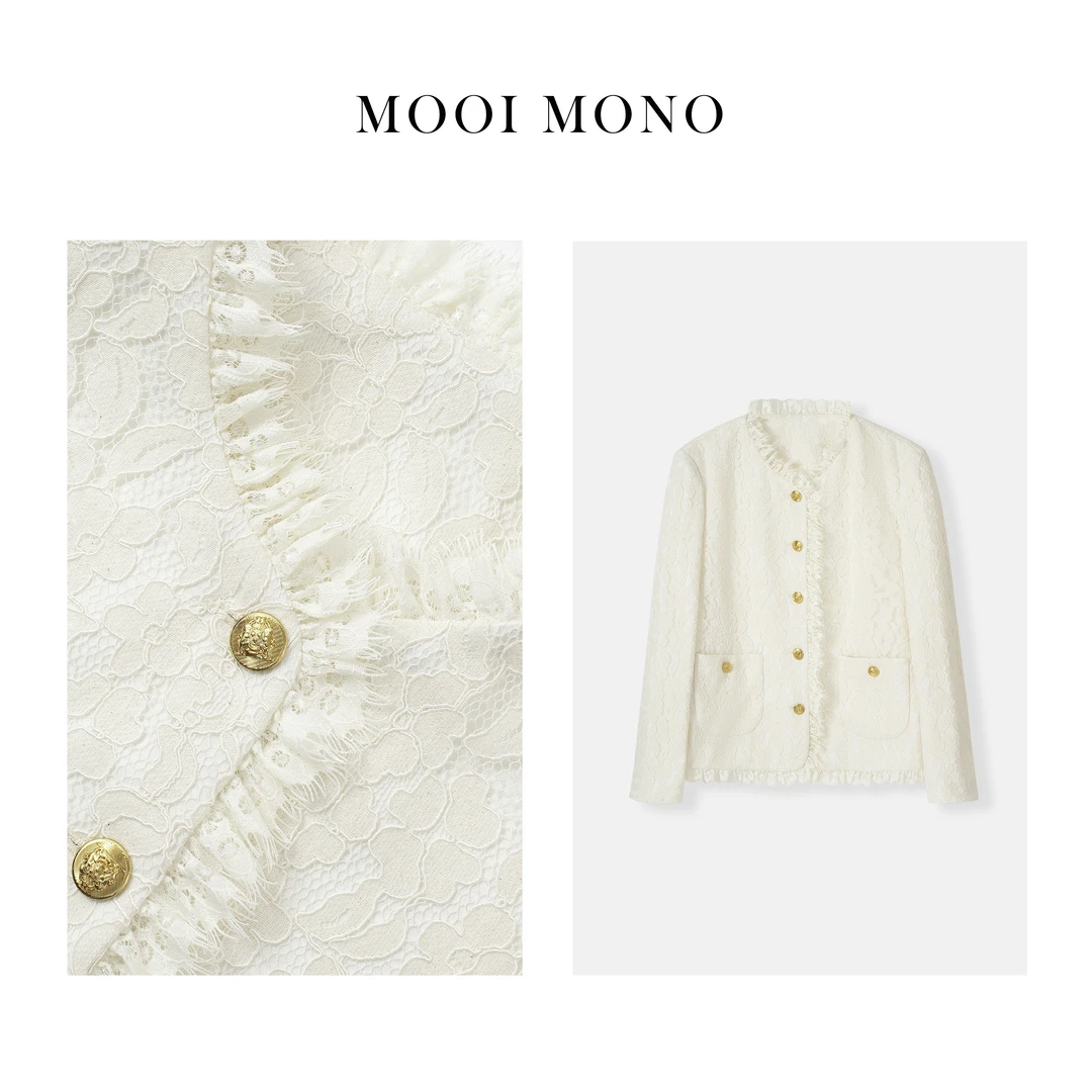 MOOI MONO"鎏金暮色" 显瘦早秋设计感蕾丝边精致时尚外套 W232A43
