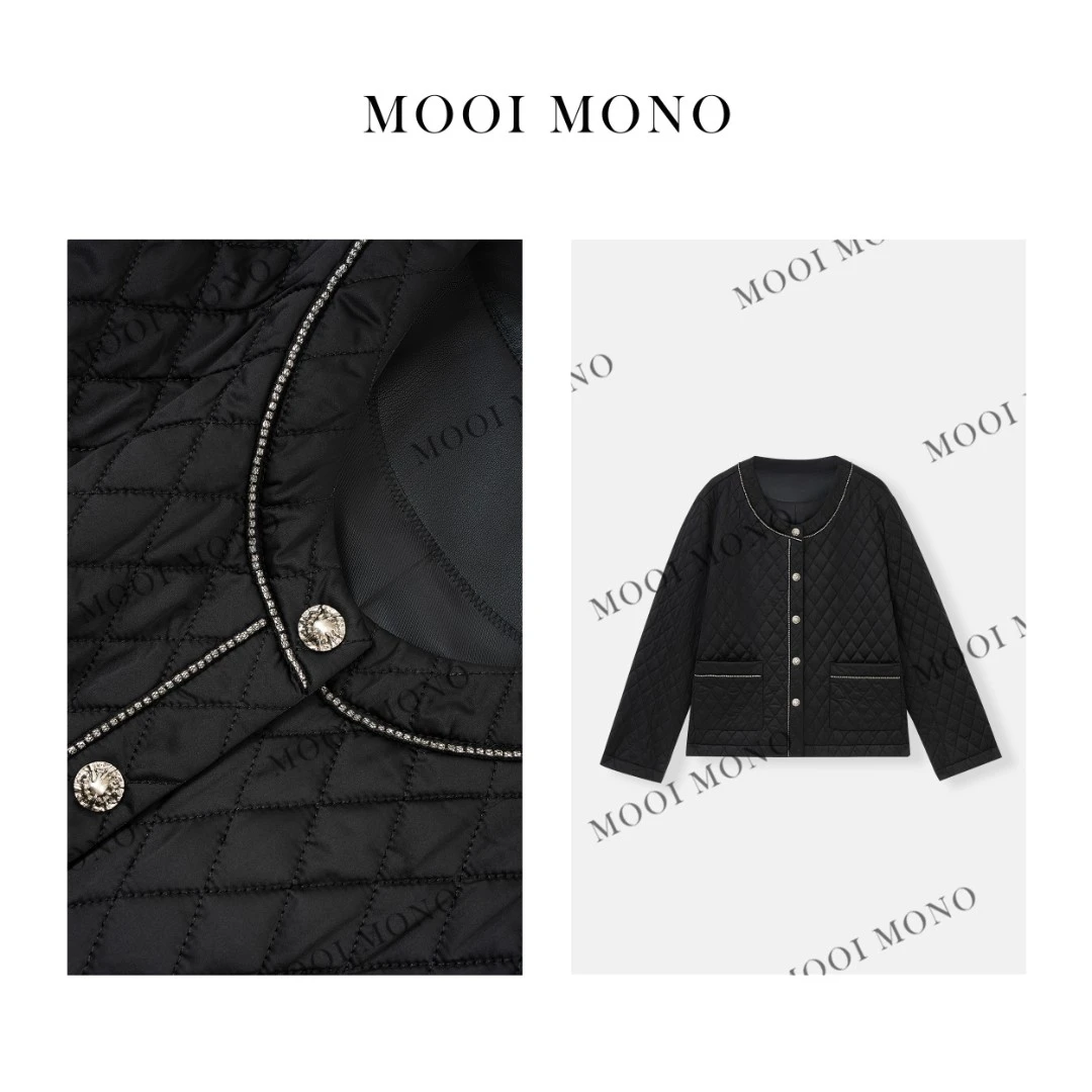 MOOI MONO"米兰女郎" 显瘦秋冬圆领气质带钻精致舒适棉服 W015D44
