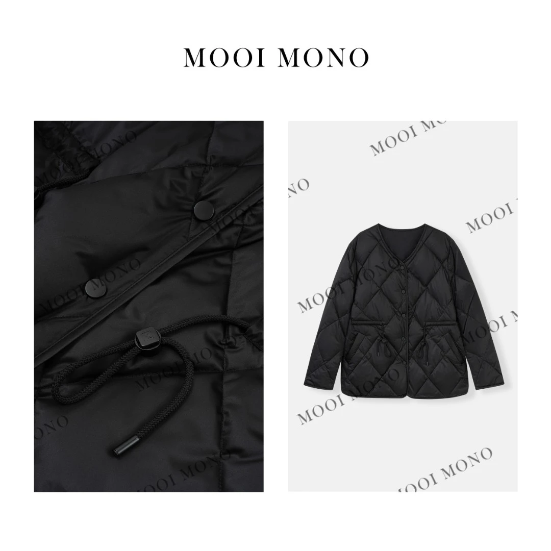 MOOI MONO"静奢美学" 显瘦V领加厚保暖抽绳宽松百搭羽绒服Y021D44