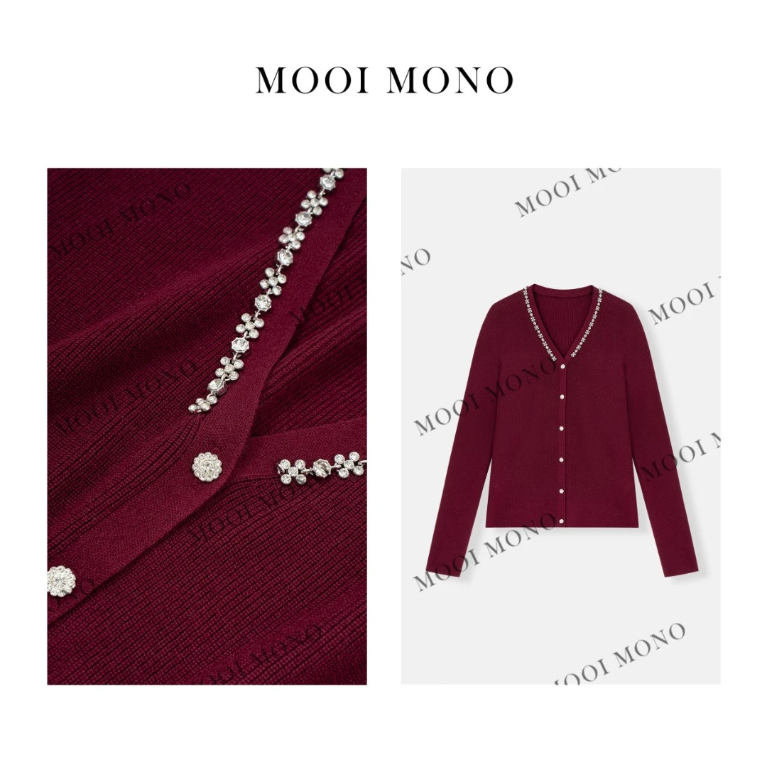 MOOI MONO"甜心酒" 显瘦精致雅曼手工花朵订钻针织开衫 Z150D43
