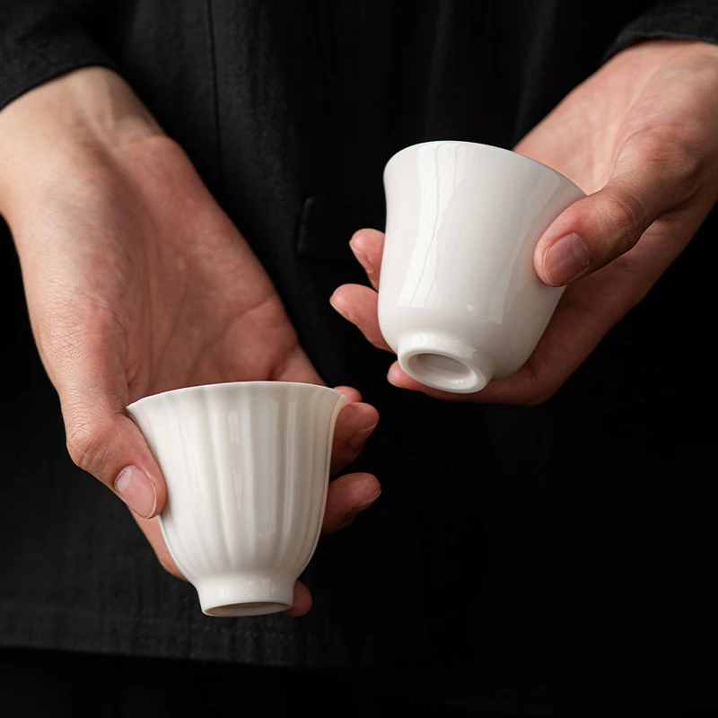 羊脂玉白瓷茶杯6只装功夫茶具待客喝茶专用杯子单杯品茗杯主人杯