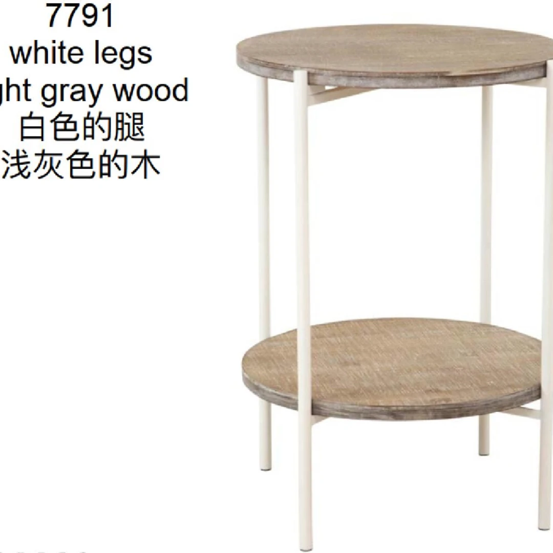 (647)复古做旧铁木结合双层圆几，沙发卧室边几，边桌，小茶几花架