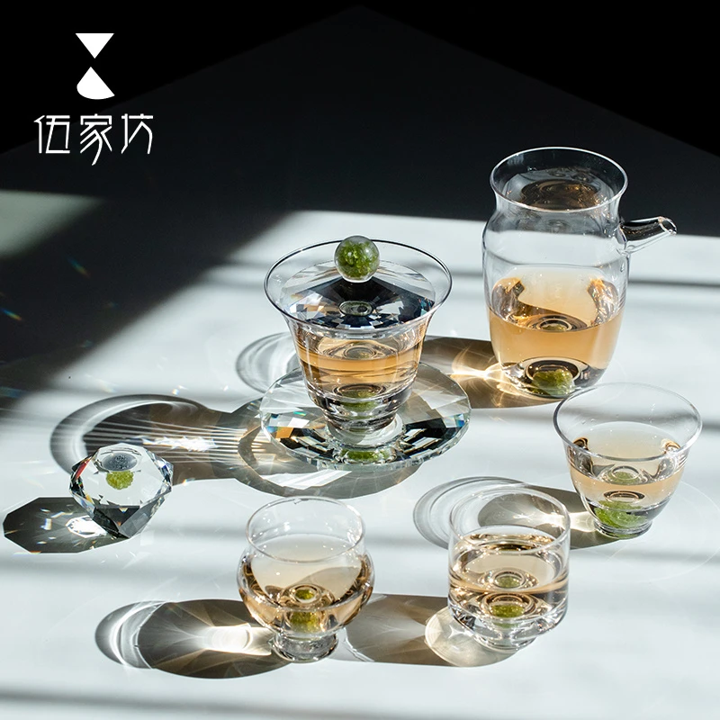 伍家坊中式水晶橄榄石套装高档私藏设计耐高温公道杯盖碗茶杯礼盒