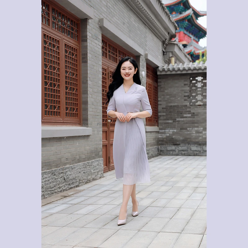 款号10937石楠花紫色连衣裙喜事场合欢聚妈妈高贵上档次女装高档