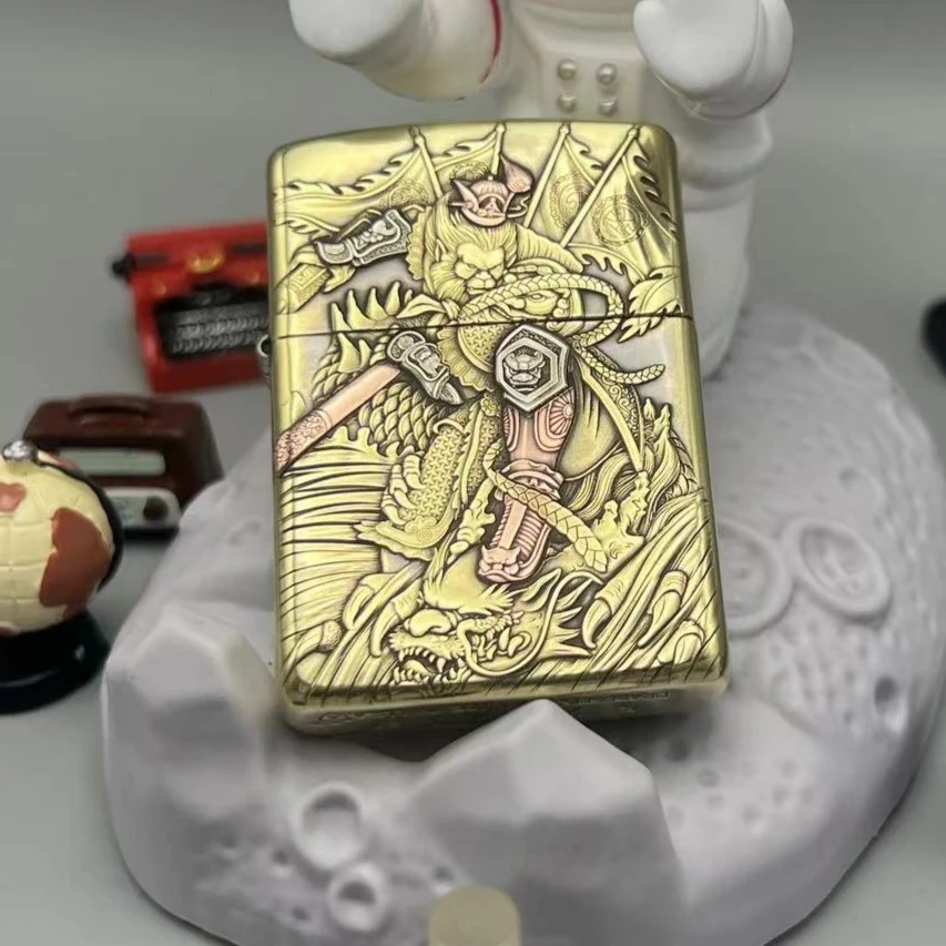 【大圣】DIY—黄铜盔甲防风正品打火机创意打火机男士浮雕嵌章