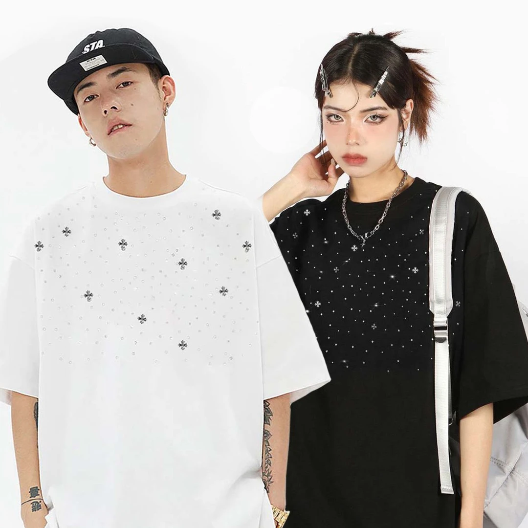 夏季260克重磅纯棉烫钻情侣短袖K2950